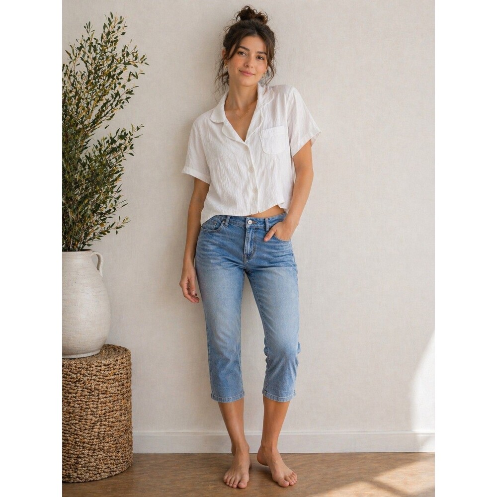 100% Cotton Gauze Collared Button Front Shirt White Sz S Resort Minimalist